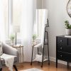 Full mirror wood flooring style, with storage shelves, white light beads, detachable foldable hanging bar at the back