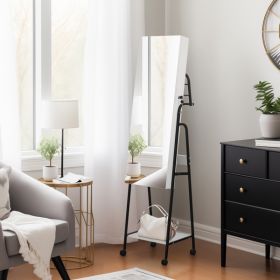 Full mirror wood flooring style, with storage shelves, white light beads, detachable foldable hanging bar at the back