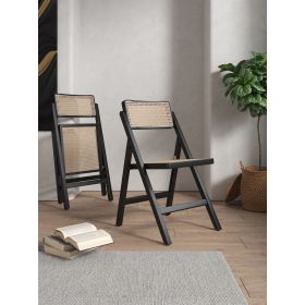 Manhattan Comfort Pullman Folding Dining Chair in Black and Natural Cane - Set of 2