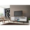 Manhattan Comfort Liberty 70.86" Mid-Century Modern TV Stand with 4 Shelving Spaces and 1 Drawer in White with Solid Wood Legs