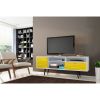 Manhattan Comfort Liberty 70.86" Mid-Century Modern TV Stand with 4 Shelving Spaces and 1 Drawer in White and Yellow with Solid Wood Legs