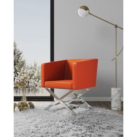Manhattan Comfort Hollywood Orange and Polished Chrome Faux Leather Lounge Accent Chair
