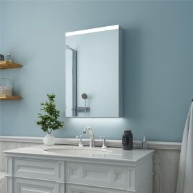 20" x 30" LED Lighted Bathroom Mirror Cabinet with 3-Layer Storage Shelves; Non-contact Motion Sensor; Surface Mounting Only (Door Left Open)