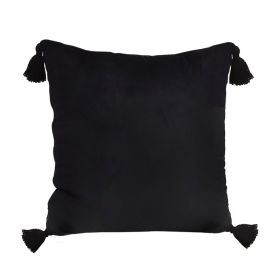 17.7in Black Vintage Butterfly Pillow – Velvet Square Throw Pillow with Tassels, Decorative Cushion