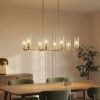 Willow Eight Lights Island With Clear Ribbed Glass Pendant Lamp - Satin Brass