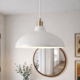 Astral Single Light White Pendant Lamp with Golder Brass Finish for Entrance Kitchen Island 14"D × 8"H