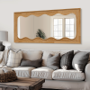 71"*31"Solid wood wavy right-angled rectangular log-colored full-length mirror for Living Room, Bedroom, Hanging or Leaning Against The Wall