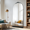 71"*31"Wooden bottom striped right-angled arched black full-length mirror for Living Room, Bedroom, Hanging or Leaning Against The Wall