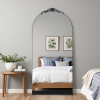 71"*31"Wooden bottom striped right-angled arched black full-length mirror for Living Room, Bedroom, Hanging or Leaning Against The Wall