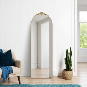 67"*23"Wooden right-angled arched gold full-length mirror with stand for Living Room, Bedroom, Hanging or Leaning Against The Wall