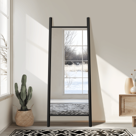 63"*24"Solid wood ladder rectangular black full-length mirror for Living Room, Bedroom, Hanging or Leaning Against The Wall