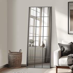 69"*30"Iron grid right-angled rectangular black full-length mirror for Living Room, Bedroom, Hanging or Leaning Against The Wall