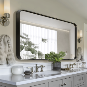 71"x31" Morden Round Angle Rectangle Black Alloy Aluminium Framed Full-Length Mirror Bathroom Vanity Mirror for Bedroom Entryway, Living/Dressing Room