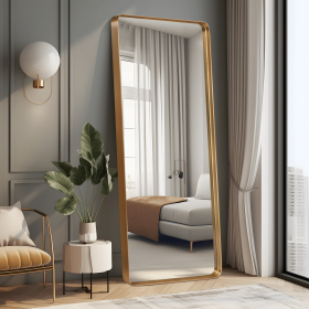 71"x28" Morden Round Angle Rectangle Golden Alloy Aluminium Framed Full-Length Mirror Bathroom Vanity Mirror for Bedroom Entryway
