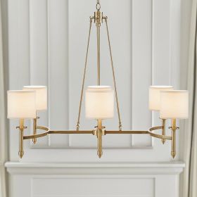 6-light Chandelier with Fabric Drum Shades Antique Gold See below