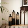 3-Piece Handcrafted Metal Floor Vase Set, Black & Gold Cutout Design Tall Vases (20.8"/24.8"/28.7") for Living Room Entryway