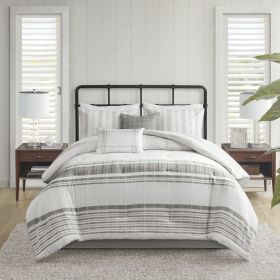 6 Piece Cotton Jacquard Oversized Comforter Set White/Grey Cal King