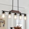 37" Farmhouse Industrial 5-Light Kitchen Island Pendant Light, Metal Wood Chandelier with Clear Glass Shades