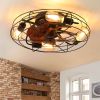 Caged Ceiling Fan With Light, 20'' farmhouse Low Profile Ceiling fan Lights With Remote Control