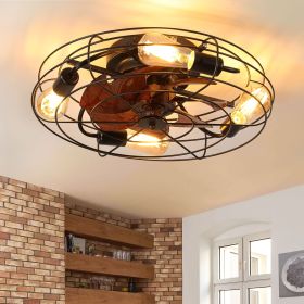 Caged Ceiling Fan With Light, 20'' farmhouse Low Profile Ceiling fan Lights With Remote Control