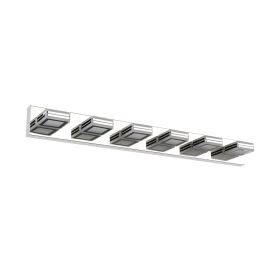 39" Modern Chrome 6-Light LED Vanity Light, Square Acrylic Lampshades Wall Mount Fixture for Bathroom, Mirror Lighting