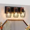 18" Industrial Vintage 3-Light Wall Sconce - Black Cage Wall Lighting Fixture with Wooden Accents for Bathroom, Hallway