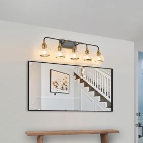 40" Modern 5-Light Vanity Wall Sconce - Black and Gold Bathroom Light Fixture with Clear Glass Shades, Industrial Wall Mounted Lamp for Mirror, Vanity