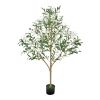 5FT Artificial Olive Tree with Black Pot, Tall Fake Tree with Natural Wood Trunk & Realistic Green Leaves and Fruits, Indoor Faux Plant for Home