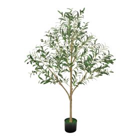 5FT Artificial Olive Tree with Black Pot, Tall Fake Tree with Natural Wood Trunk & Realistic Green Leaves and Fruits, Indoor Faux Plant for Home