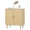 Bohemian Sideboard, 31.5" Buffet Cabinet with 2 Rattan Doors and Shelves for Living Room, Hallway, Natural