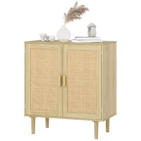 Bohemian Sideboard, 31.5" Buffet Cabinet with 2 Rattan Doors and Shelves for Living Room, Hallway, Natural
