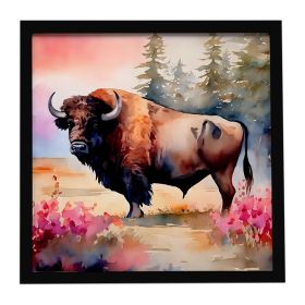 Wood Bison Framed Metal Print Bathroom, Kitchen, Office, Home Decor Wall Art Ready to Hang, Square, 8X8