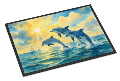 Dolphins in the Bay Doormat Front Door Mat Indoor Outdoor Rugs for Entryway, Non Slip Washable Low Pile, 24H X 36W