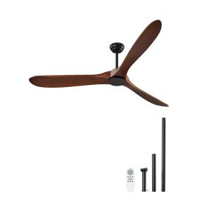 72 Inch Ceiling Fan without Light, 6-Speed Remote Control, 3-Wood-Blade, Reversible DC Motor, Modern Low Profile Flush Mount Exterior Fan for Bedroom