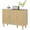 Bohemian Sideboard, 46.9" Buffet Cabinet with 3 Rattan Doors and Shelves for Living Room, Hallway, Natural