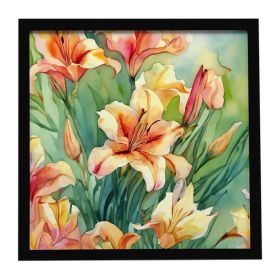 Utah Sego Lilies in Watercolor Framed Metal Print Bathroom, Kitchen, Office, Home Decor Wall Art Ready to Hang, Square, 8X8