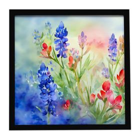 Texas Bluebonnets in Watercolor Framed Metal Print Bathroom, Kitchen, Office, Home Decor Wall Art Ready to Hang, Square, 8X8