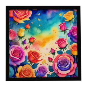 Colorful Roses Framed Metal Print Bathroom, Kitchen, Office, Home Decor Wall Art Ready to Hang, Square, 8X8