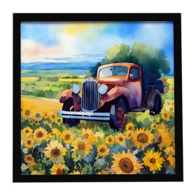 Kansas Sunflowers in Watercolor Framed Metal Print Bathroom, Kitchen, Office, Home Decor Wall Art Ready to Hang, Square, 8X8