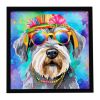 Schnauzer Hippie Dawg Framed Metal Print Bathroom, Kitchen, Office, Home Decor Wall Art Ready to Hang, Square, 8X8