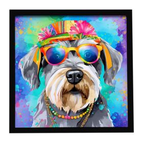 Schnauzer Hippie Dawg Framed Metal Print Bathroom, Kitchen, Office, Home Decor Wall Art Ready to Hang, Square, 8X8