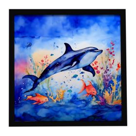 Dolphin Framed Metal Print Bathroom, Kitchen, Office, Home Decor Wall Art Ready to Hang, Square, 8X8