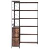 6 Tier Corner Bookshelf, 70" Tall Corner Bookcase with Storage Cabinet, 2 Barn Doors & 10 Storage Shelves