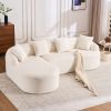 Boneless L-Shape Sectional Sofa with Curved Chaise,White Modular Chenille Compression Couch,30D High-Density Foam