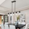 37" Modern Industrial 5-Light Chandelier with Clear Glass Shades, Matte Black Metal Frame Hanging Ceiling Light Fixture for Dining Room
