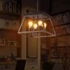 (Same as W1340111204/L1010) 16" Black Gold Industrial 4-Light Pendant Chandelier, Modern Metal Cage Design, Adjustable Hanging Light for Dining Room