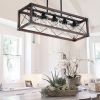 32" Red Wood Industrial Farmhouse Rectangle Pendant Light, 5-Light Chandelier with Lampshade for Dining Room, Kitchen Island, Cafe Decor (No Bulbs)