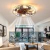 Caged Ceiling Fan With Light, 20'' farmhouse Low Profile Ceiling fan Lights With Remote Control