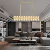 Crystal Brass Rectangle Chandeliers for Dining Room, 54in Gold Farmhouse Chandeliers for Dining Room