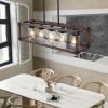 32" Red Wood Industrial Farmhouse Rectangle Pendant Light, 5-Light Chandelier with Lampshade for Dining Room, Kitchen Island, Cafe Decor (No Bulbs)